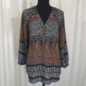 Chelsea & Theodore Women's Semi-Sheer Printed Top Large Flowy Boho Tunic